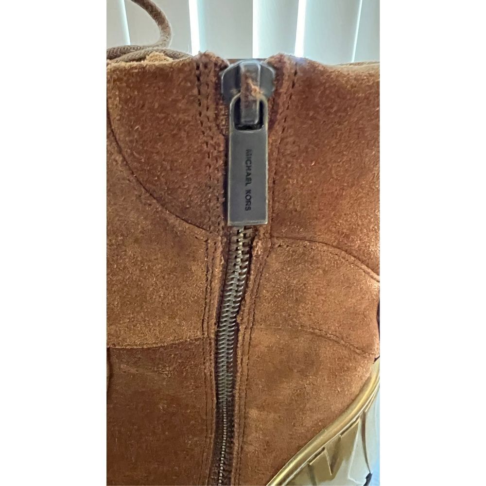 Michael Kors womens Suede Leather Chunky Heel Ankle Boots Brown Gold Size 9.5 - Picture 12 of 15